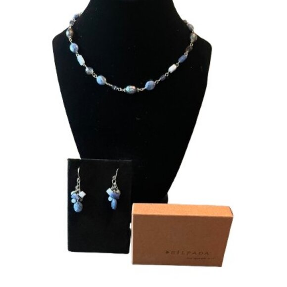 Silpada Sodalite Blue Lace Chalcedony Pearl Necklace & Earrings - NIB - Picture 1 of 6